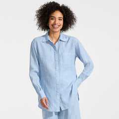 Women's Petite Linen Oversized Button Front Shirt