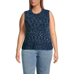 Women's Plus Size Cotton Tweed Textured Crewneck Vest Sweater