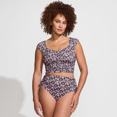 Women's Ruched Cap Sleeve Midkini Top