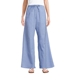 Women's Seersucker High Rise Drawstring Wide Leg Pants