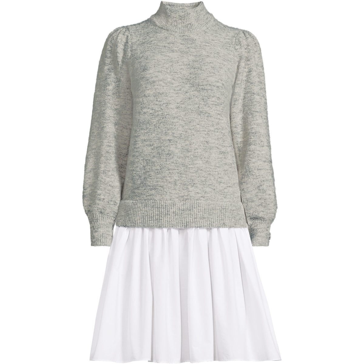 Women's Petite Fuzzy Lantern Sleeve Mock Neck Mini Twofer Dress