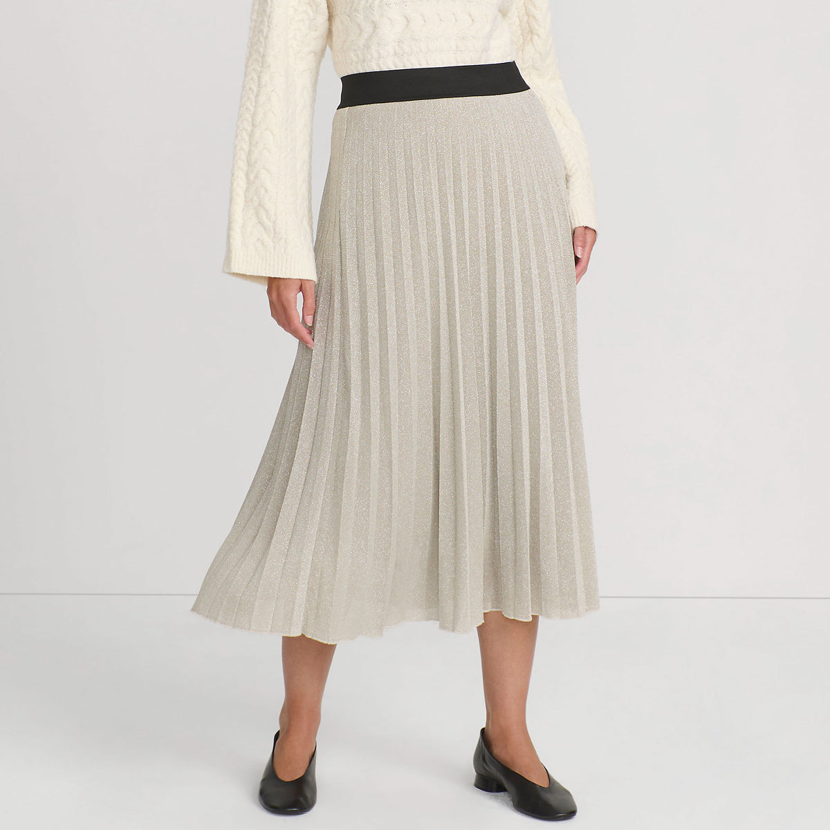 Women's Knit Foil Pleated Midi Skirt