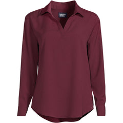 School Uniform Women's Long Sleeve Polo Collar Popover Crepe Blouse