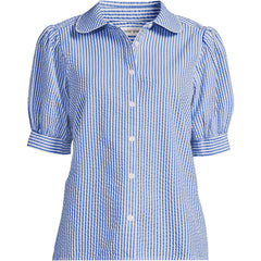 Women's Plus Size Seersucker Peter Pan Collar Shirt