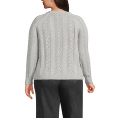 Women's Plus Size Drifter Raglan Pointelle Crew Neck Sweater