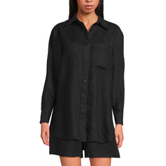 Women's Petite Linen Oversized Button Front Shirt