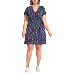 Women's Plus Size Cotton Modal V Neck Mini Wrap Dress