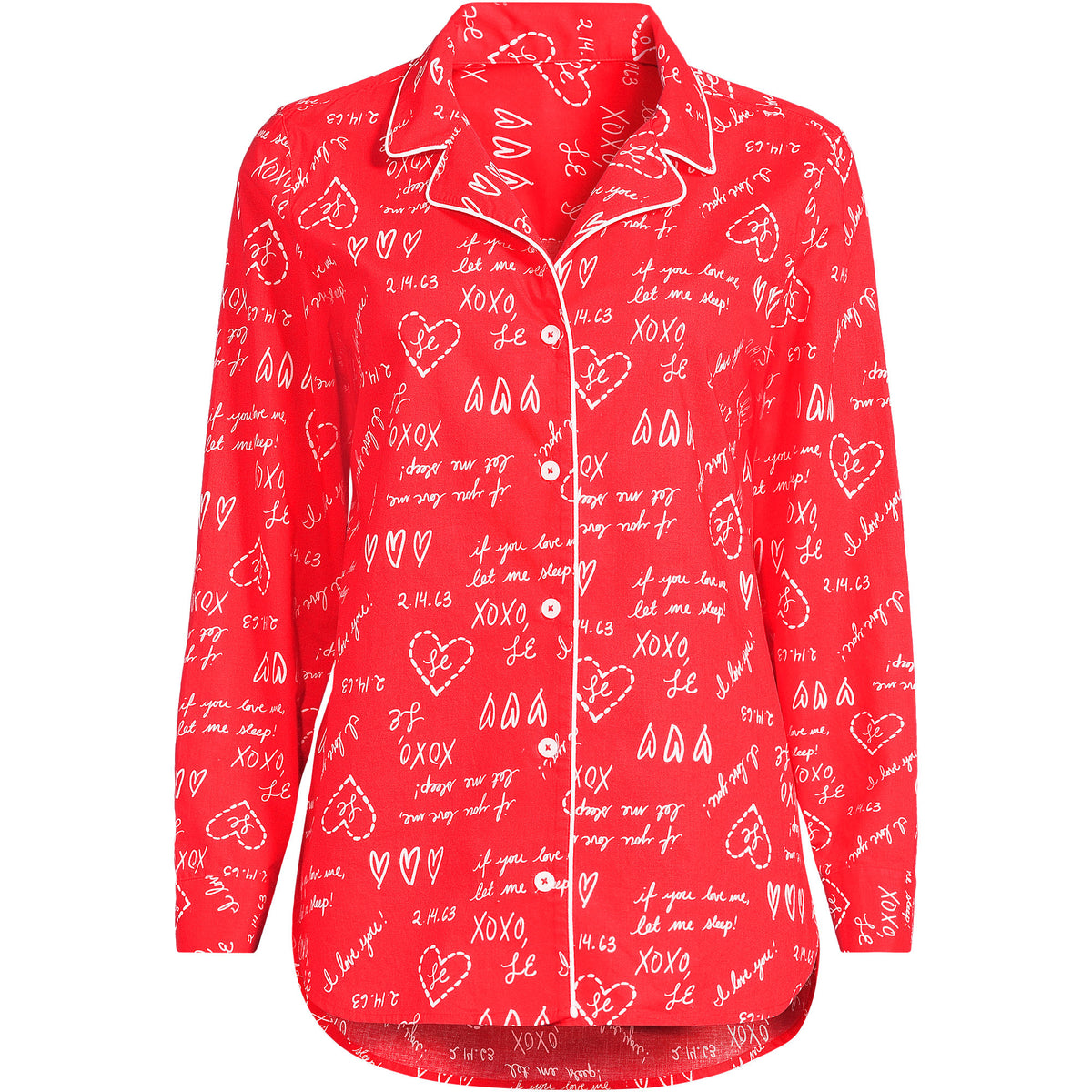 Women's Petite Poplin Long Sleeve Button Front Sleep Top