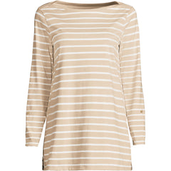 Women's Petite Size Supima Cotton Adjustable 3/4 Sleeve Boatneck Tunic