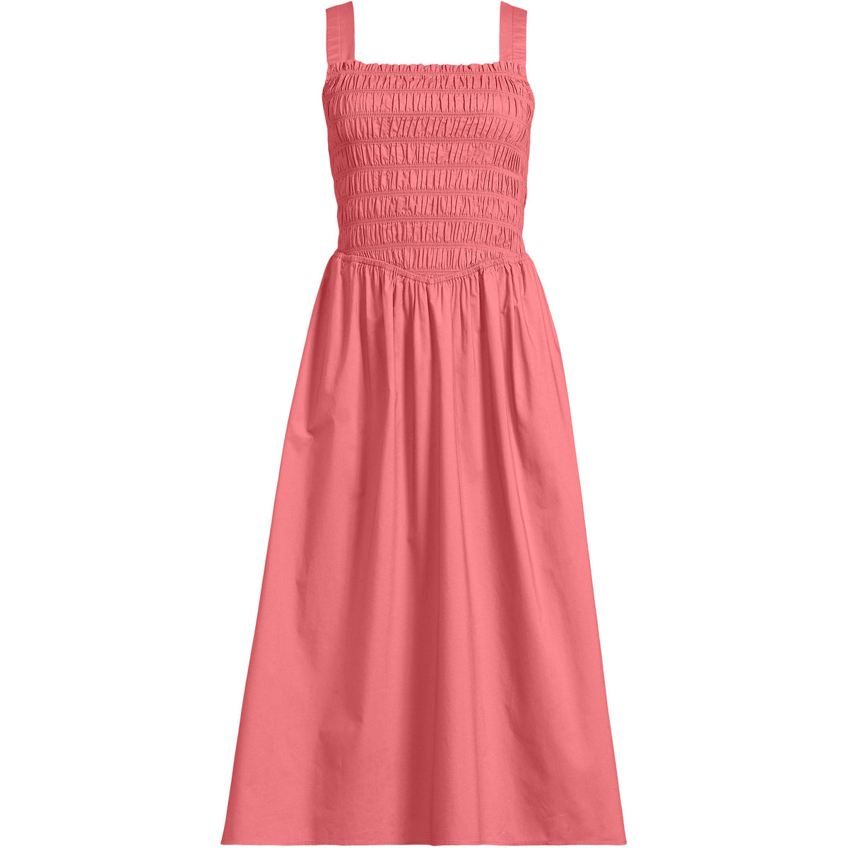 Women's Plus Size Poplin Smocked Bodice Midi Dress