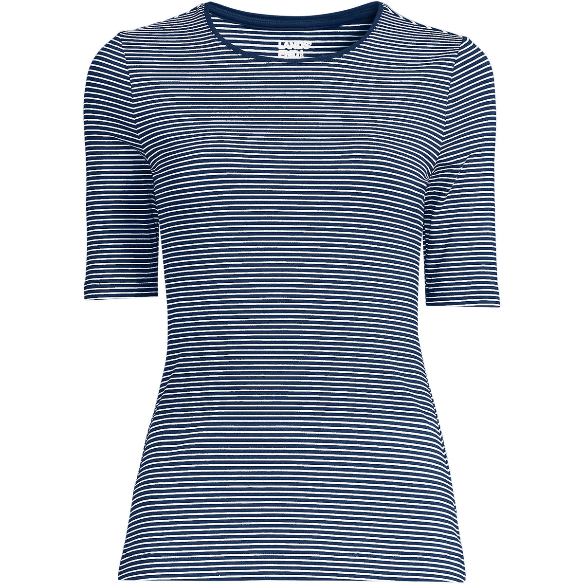 Women's Petite Lightweight Jersey Skimming Elbow Sleeve Crew Neck T-shirt