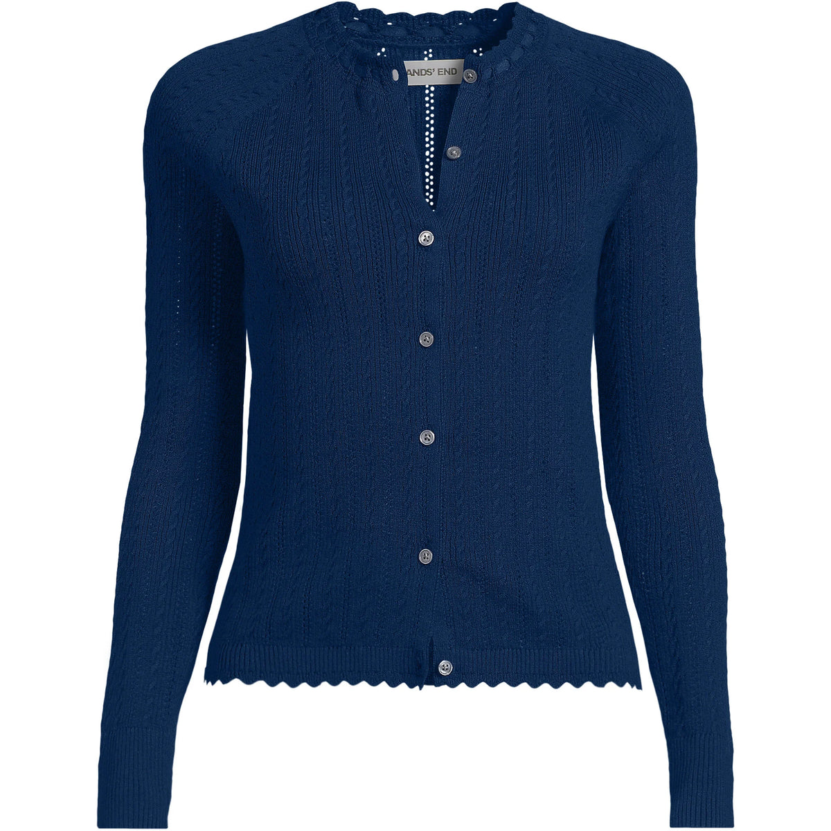 Women's Plus Size Cotton Pointelle Satin Trim Cardigan Sweater