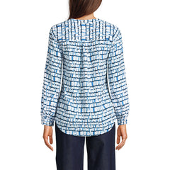 Women's Petite Shirred Long Sleeve Split Neck Blouse