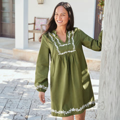 Women's Embroidered Above the Knee Tie Neck Dress