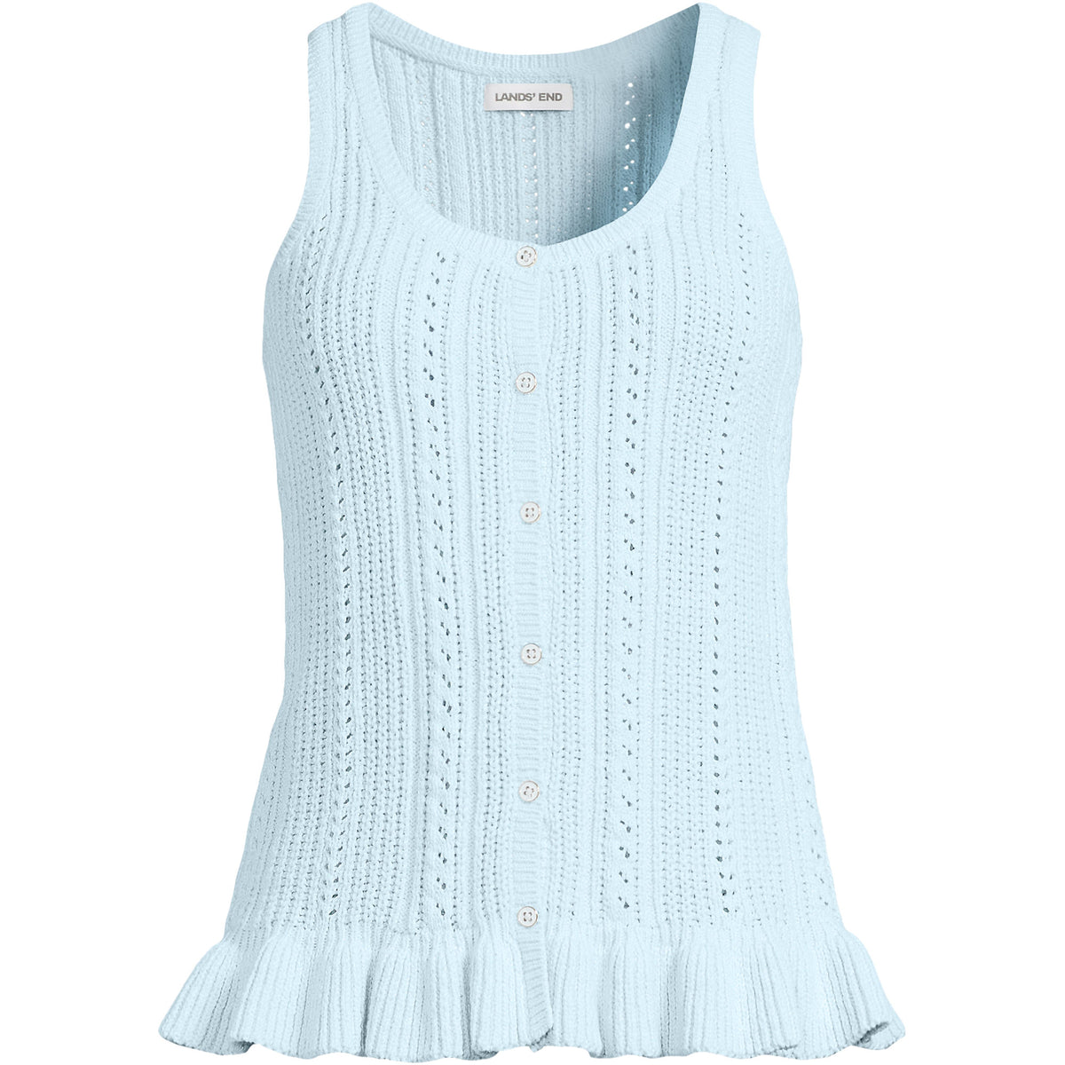Women's Cotton Boucle Ruffle Hem Sleeveless Sweater