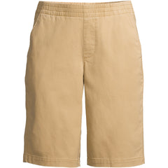 Women's Petite Mid Rise Elastic Waist Pull On 12 inch Chino Bermuda Shorts