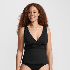 Women's Petite V-Neck Plunge X Back Tankini Top