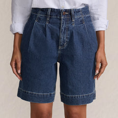 Women's Soft Denim High Rise 7" Pleated Trouser Shorts