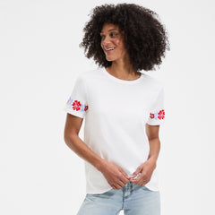 Women's Short Sleeve Supima Cotton Embroidered Crew Neck T Shirt