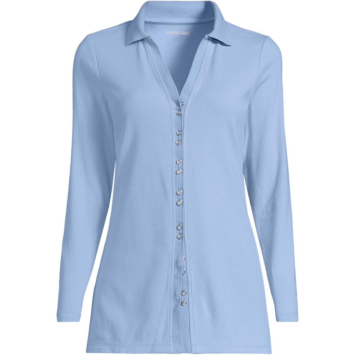 Women's Plus Size Long Sleeve Polished Rib Button Through Tunic Shirt