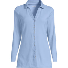 Women's Plus Size Long Sleeve Polished Rib Button Through Tunic Shirt