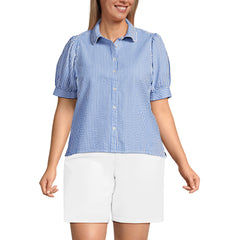 Women's Plus Size Seersucker Peter Pan Collar Shirt