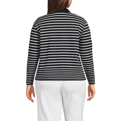 Women's Plus Size Long Sleeve Mariner Johnny Collar Polo