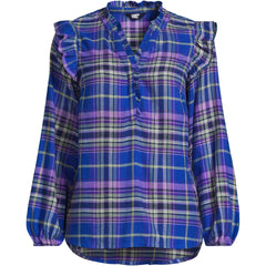 Women's Plus Size Ruffle Front Flannel Popover Blouse