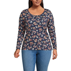 Women's Plus Size Lightweight Jersey Skimming Long Sleeve Scoop Neck T-shirt