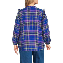 Women's Plus Size Ruffle Front Flannel Popover Blouse