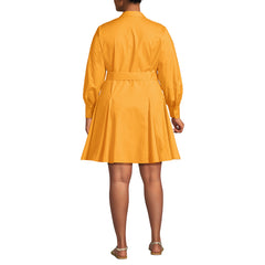 Women's Plus Size Embroidered Poplin Button Front Dress with Godets