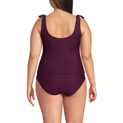 Women's Plus Size Tie Shoulder Ribbed Flutter Tankini Top