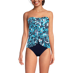 Women's Long Torso Chlorine Resistant Mesh Bandeau High Leg Fauxkini One Piece Swimsuit
