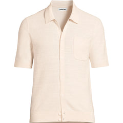 Men's Tall Short Sleeve Texture Stitch Button Through Sweater Polo