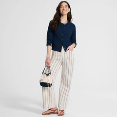 Women's Petite High Rise 5 Pocket Wide Leg Chino Oxford Stripe Pants