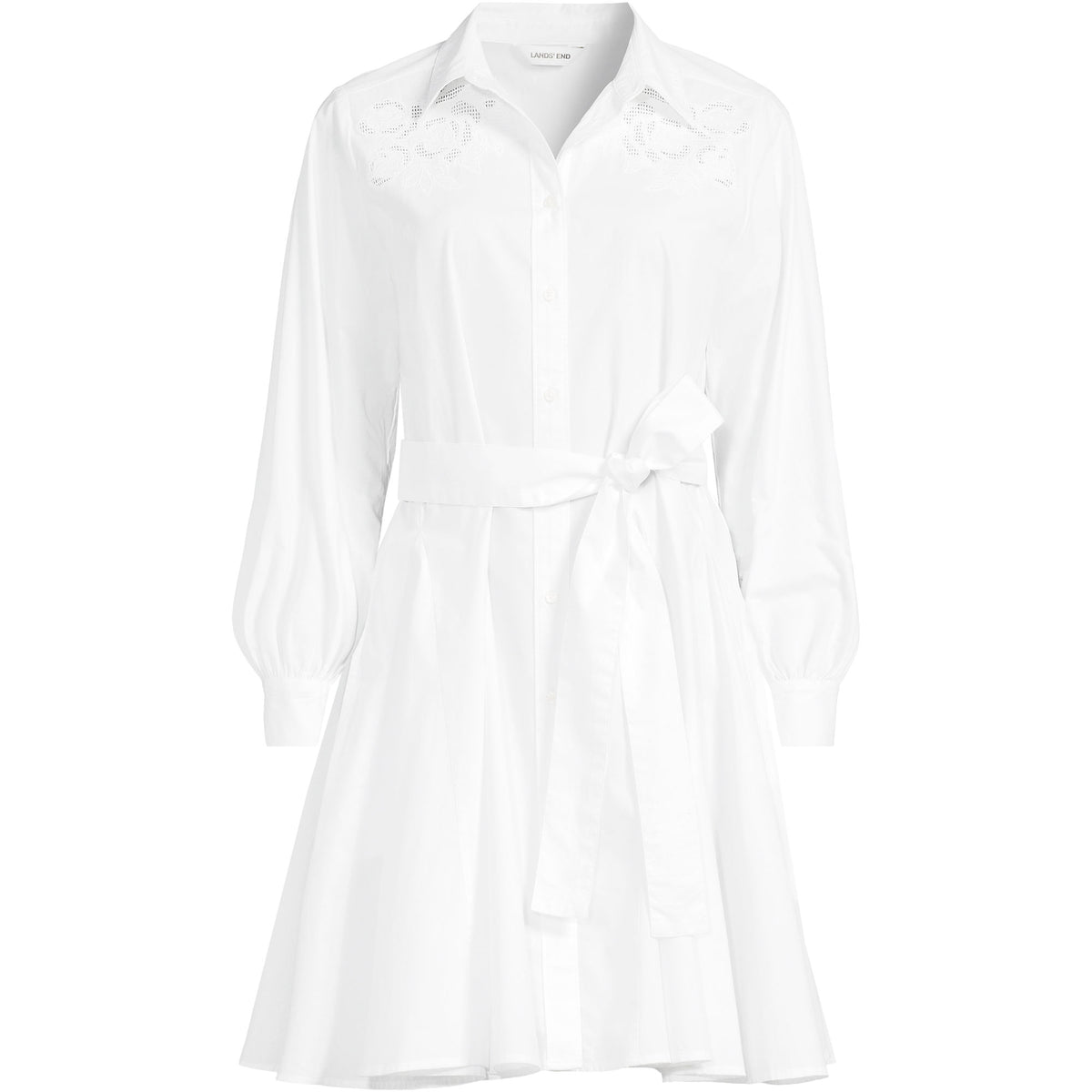 Women's Plus Size Embroidered Poplin Button Front Dress with Godets