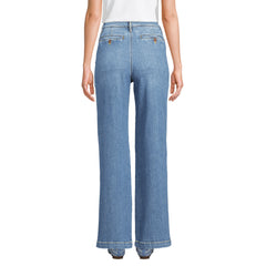 Women's High Rise Soft Denim Pleated Wide Leg Trousers