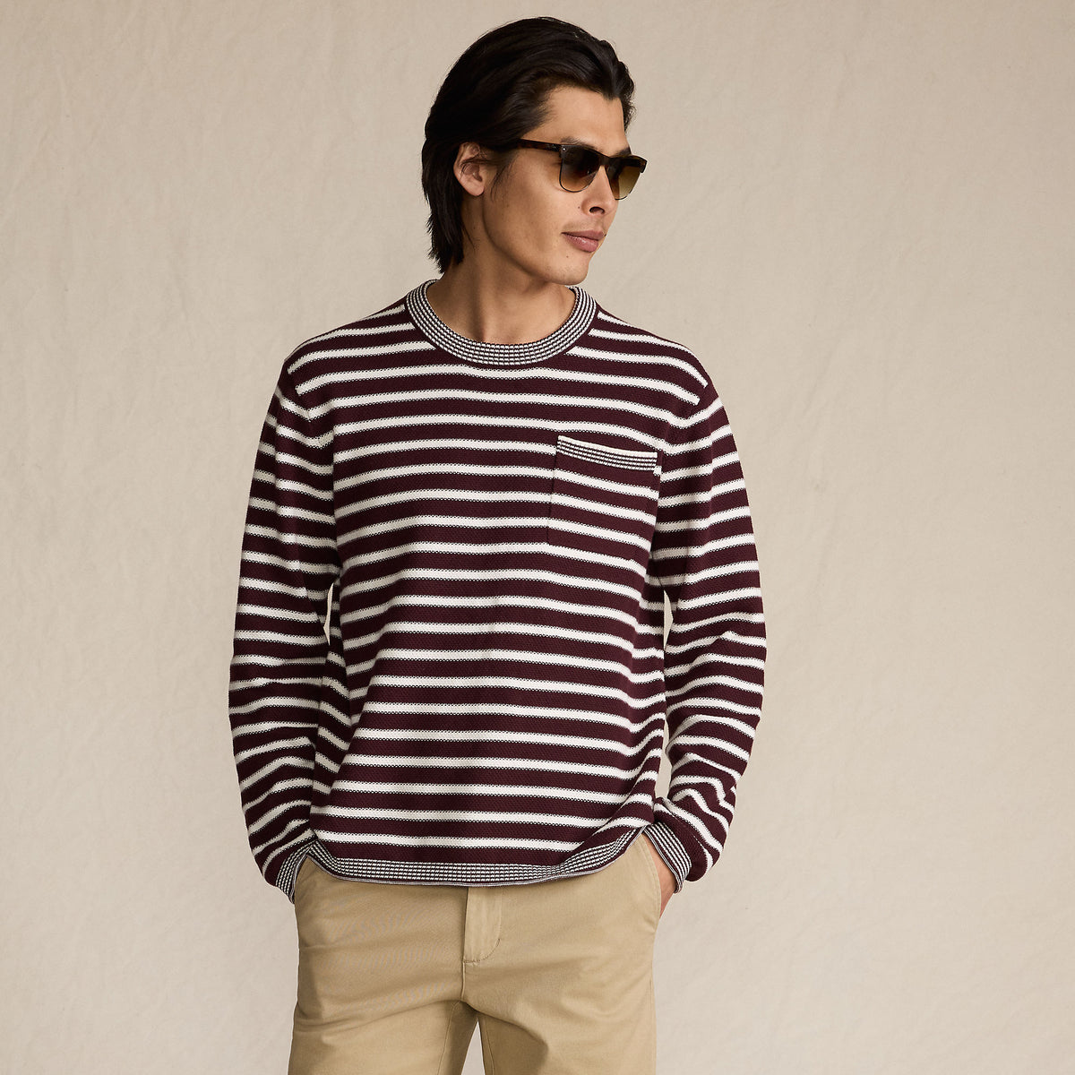 Men's Long Sleeve Textured Cotton Crewneck Sweater