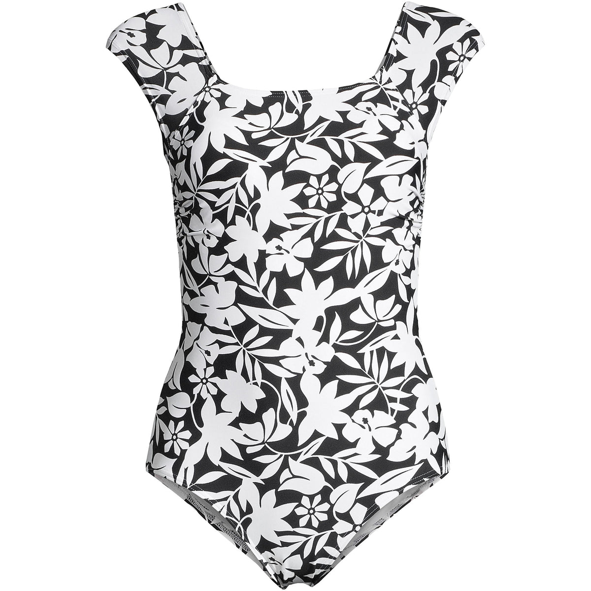 Women's Long Torso Smoothing Cap Sleeve X-Back One Piece Swimsuit