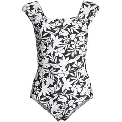 Women's Long Torso Smoothing Cap Sleeve X-Back One Piece Swimsuit