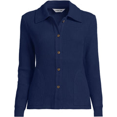 Women's Long Sleeve Waffle Collared Shacket