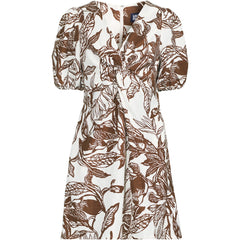 Women's Petite Linen Above the Knee Puff Sleeve Dress