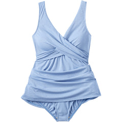 Women's Long Torso SlenderSuit Shine Wrap Swim Dress Swimsuit