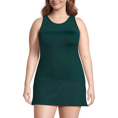 Women's Plus Size Chlorine Resistant Smoothing Control Mesh High Neck Tankini Swimsuit Top