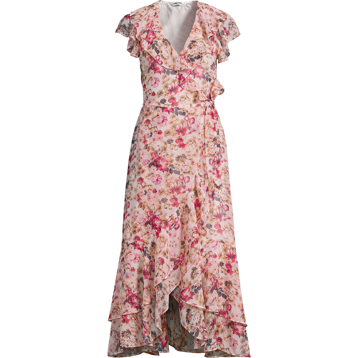 Women's Plus Size Chiffon Flutter Sleeve V-Neck Wrap Maxi Dress