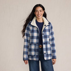 Women's Petite Sherpa Fleece Reversible Mixed Media Long Jacket