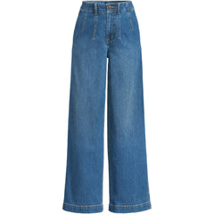 Women's Soft Denim High Rise Wide Leg Top Stitch Trousers