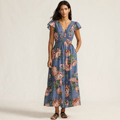 Women's Vneck Flutter Sleeve Maxi Dress