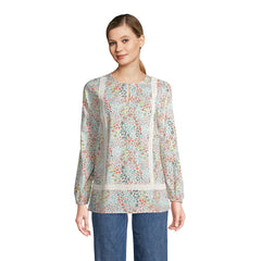 Women's Cotton Long Sleeve Split Neck Tunic Top