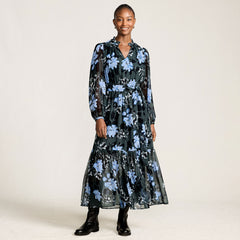 Women's Chiffon Tiered Long Sleeve Maxi Dress